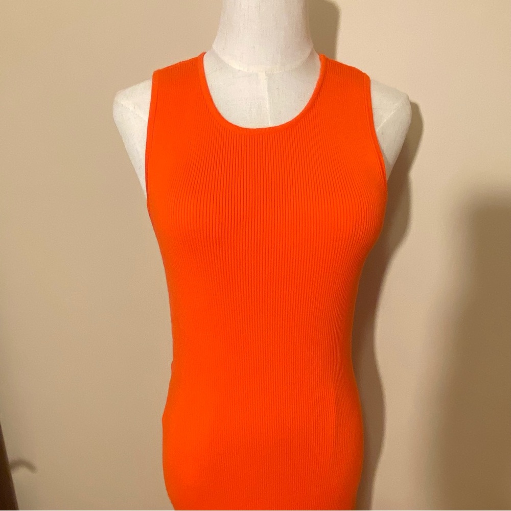 Cut Out Bodycon Ribbed Knit Midi/Maxi Dress Orange Size 12 Chic Form Hugging